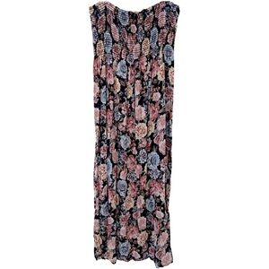 TALENT • Blue, Pink & Black Floral Print Strapless Elastic Tube Top Long Dress